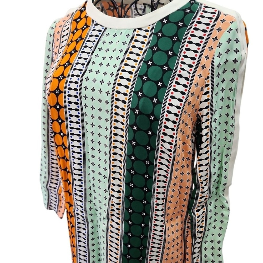 Sandro Shift Dress Womens (1) US XS - Multi Geometric Stripe Boho Chic Designer - Picture 10 of 13